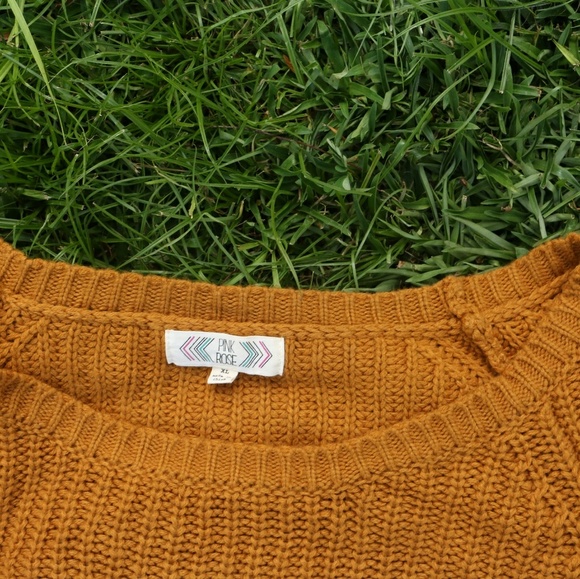 SOLD Pink Rose XL Fall Mustard Yellow Sweater - Picture 8 of 8